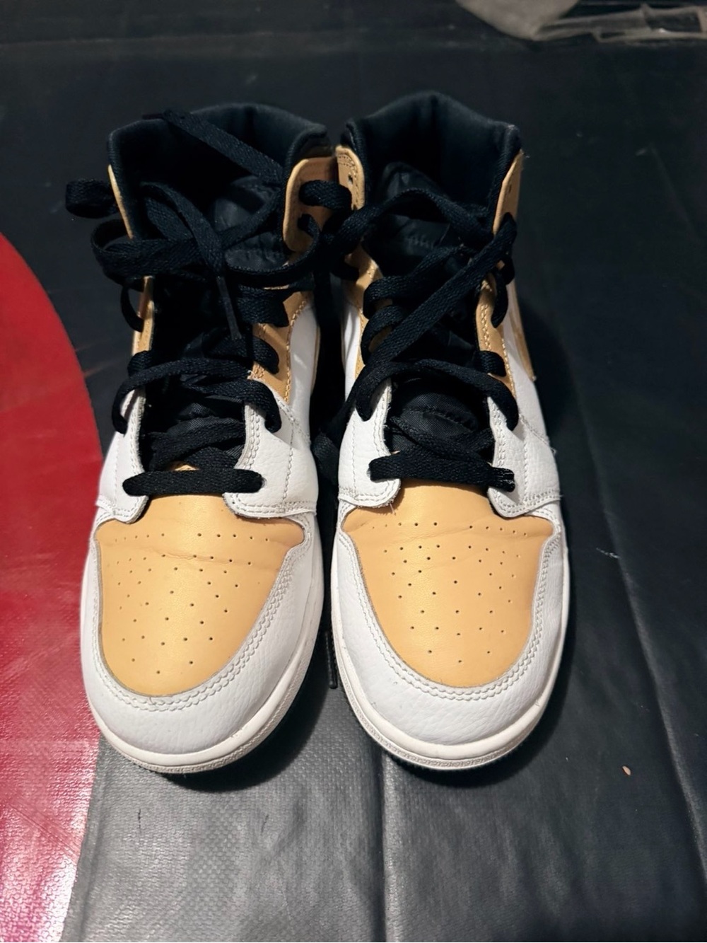 Jordan Kids High-Top Sneakers in Tan, Black & White